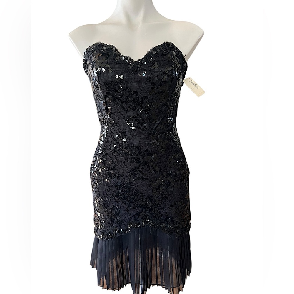 Julie Duroche vintage for after 5 Strapless‎ Black Pleated, Mini Dress size 6